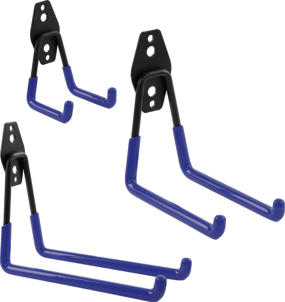 Set 3 Stck. Wandhaken von BOTLE, Werkzeughaken, "Geradeförmig" S, M, L Grosse, Stahl mit PVC, für Garage, Werkstatt, Elektrowerkzeuge, Sportgerä...