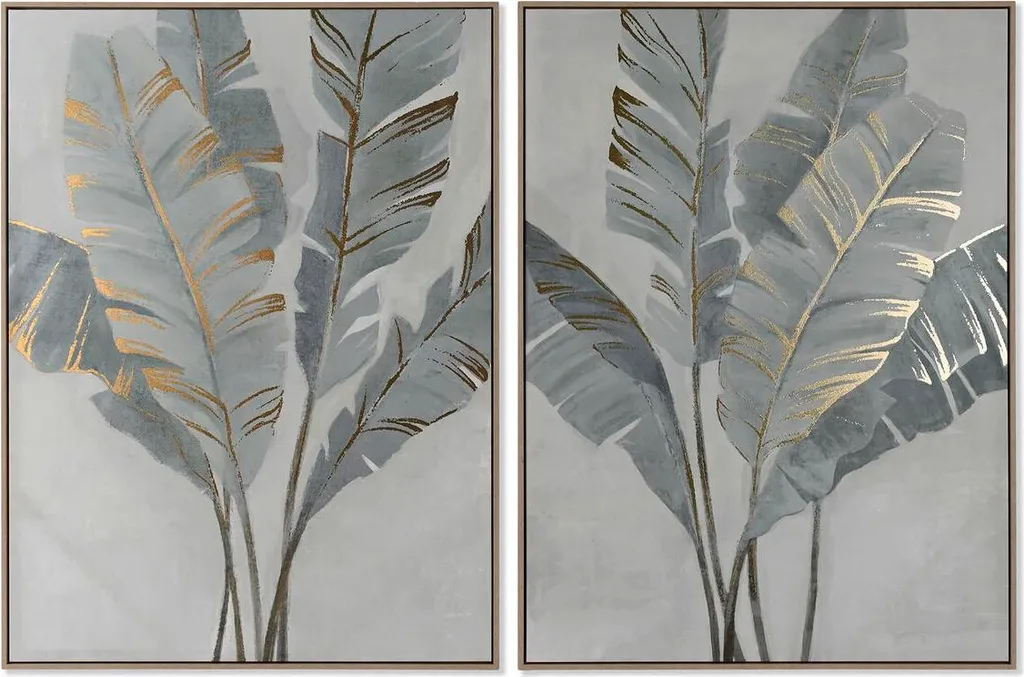 Décoration Salon Moderne : Lot de 2 Tableaux Palmiers Or 90x120 cm