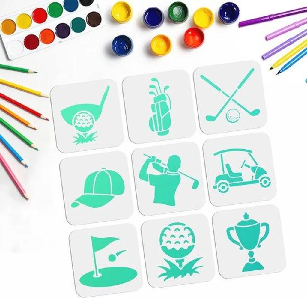 Pochoir de golf pour peinture créative et marquage balle lot de 9 pcs