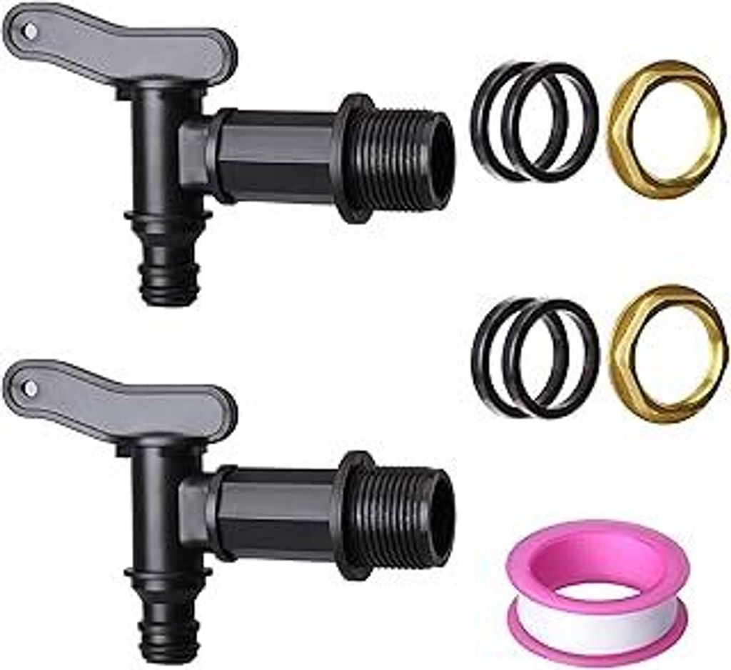 IGarden 2 Stück Auslaufhahn für regenfass,3/4 zoll wasserhahn für Regentonne Kunststoff Ersatzhahn mit Kupfer Dichtung Kontermutter für Regenwa...