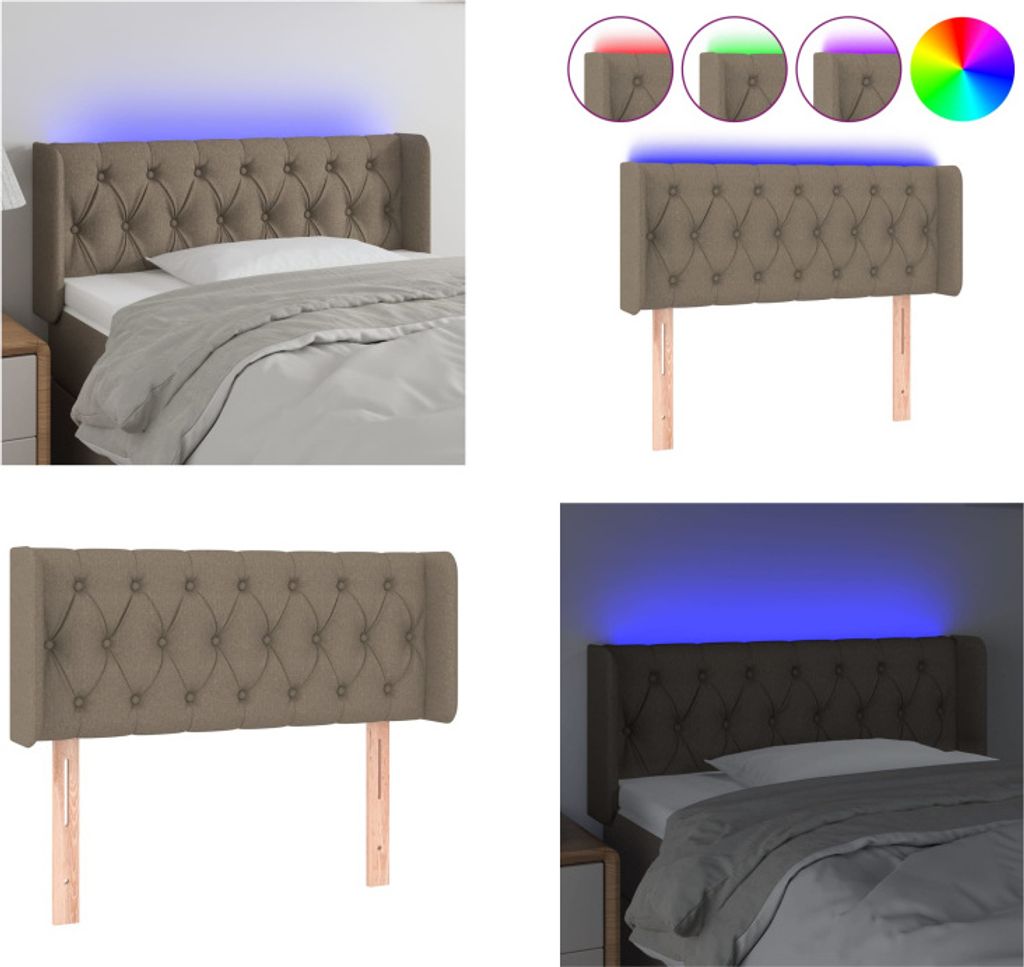 vidaXL LED Kopfteil Taupe 93x16x78/88 cm Stoff - LED Kopfteil - LED Kopfteile - Kopfteil - Bett-Kopfteil