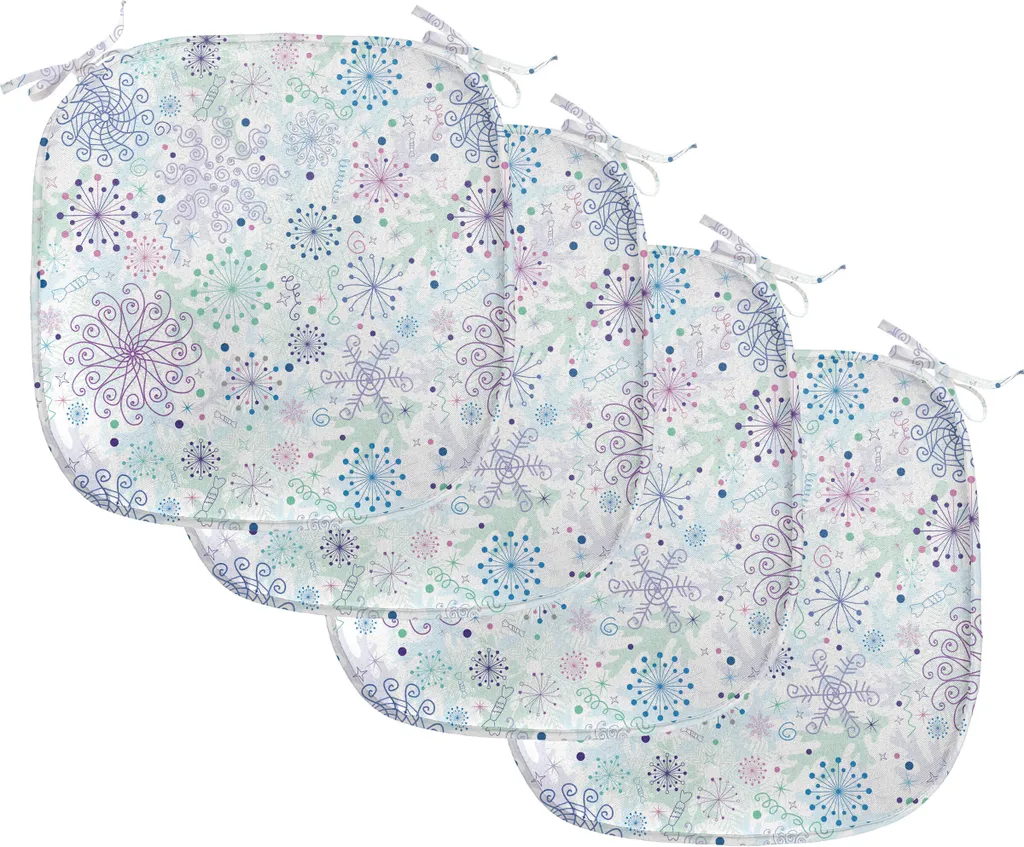 ABAKUHAUS Imbottitura invernale per sedie da sala da pranzo, fiocchi di neve pastello Joyful, cuscino decorativo impermeabile con cinturini per sedie da cucina, 40 cm x 40 cm, confezione da 4, lavanda verde blu