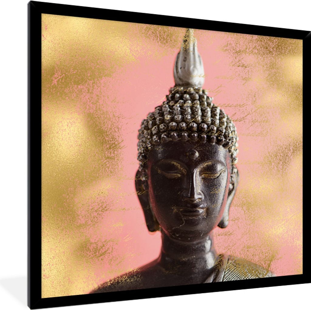 MuchoWow MuchoWow Gerahmtes Poster Buddha - Kopf - Schwarz 40x40 cm - Poster mit zchwarzem Bilderrahmen - Mit Rahmen - Wanddekoration Schlafzimmer