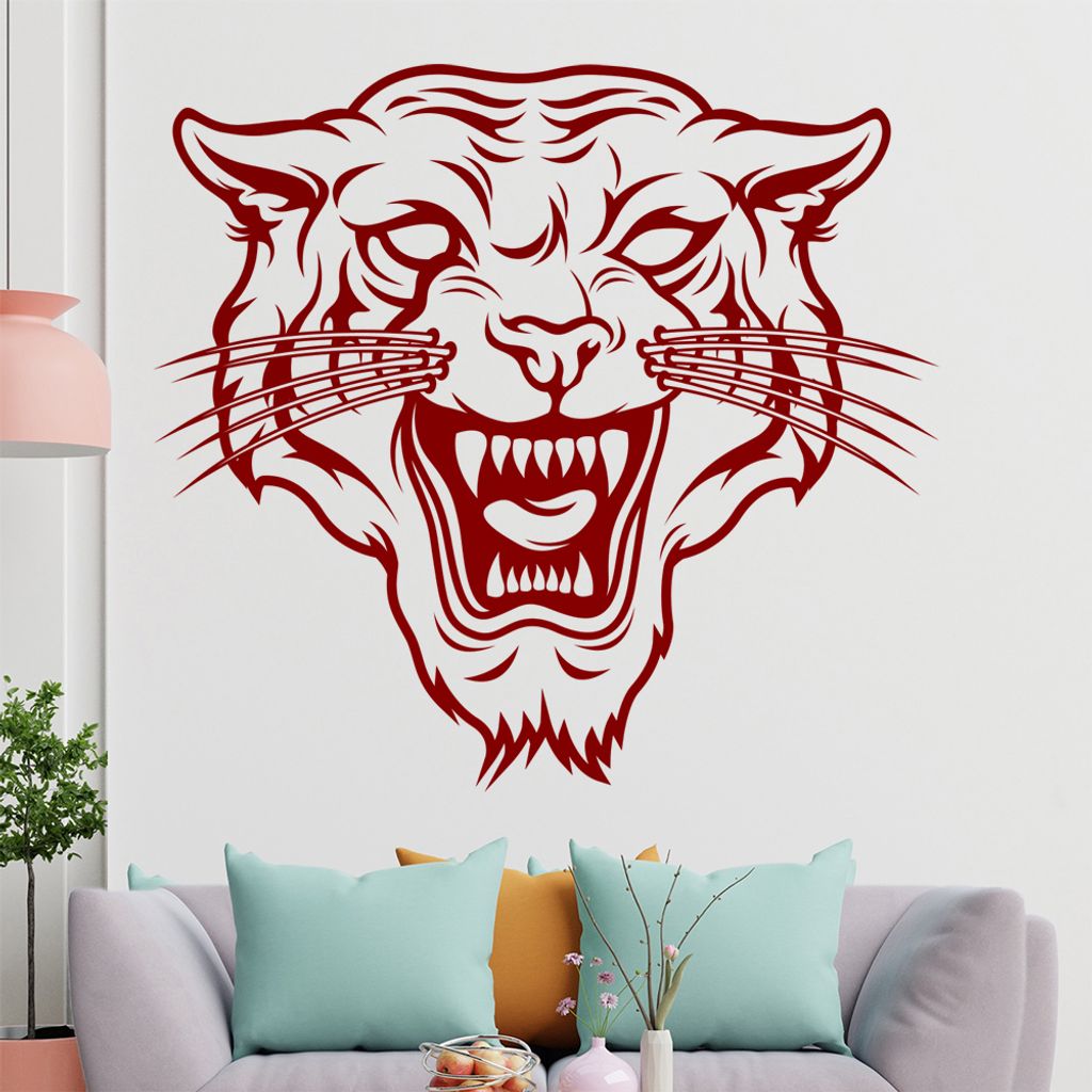 KIWISTAR Tiger Aggression bruellend Grosskatze Wandtattoo in 6 Größen - Wandaufkleber Wall Sticker - Dekoration, Küche, Wohnzimmer, Schlafzimmer...