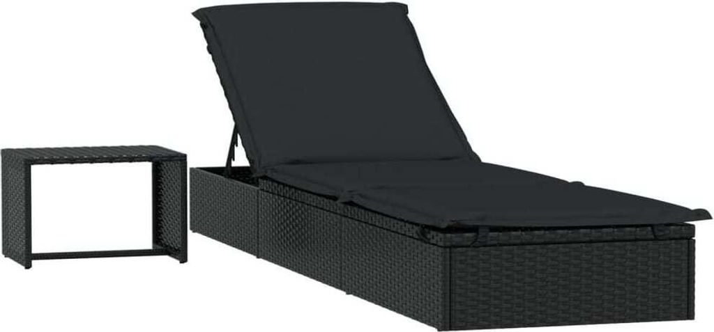 vidaXL Bain de soleil 1 pièce avec table noir Poly rotin Image du produit 