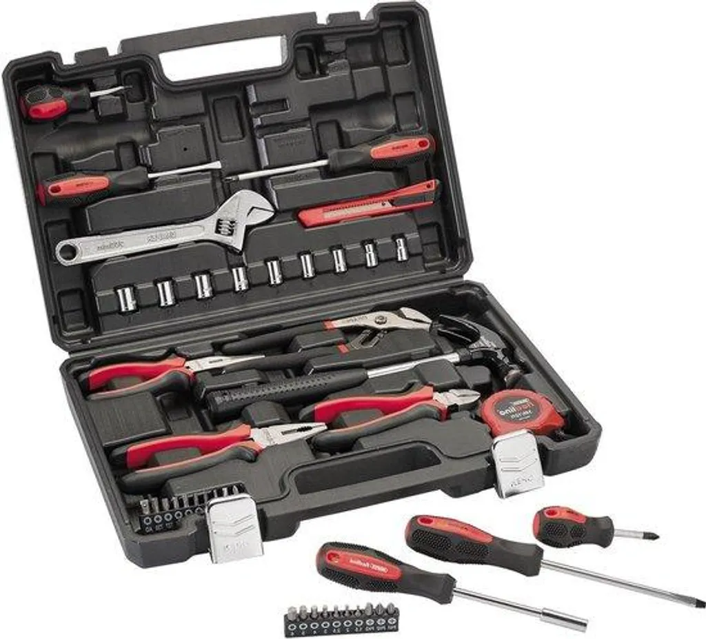 Boîte à outils Redline ergonomique design rouge et noir robuste 15 pcs