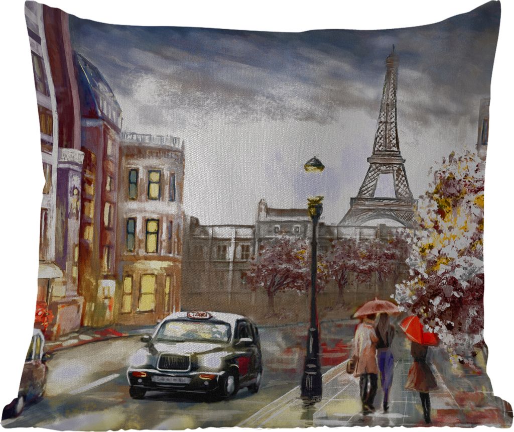 MuchoWow Outdoor Kissen - Gemälde - Paris - Frankreich - Öl - 45x45 cm - Wetterfest - Lounge Kissen - Fotokissen - Dekoratives Kissen