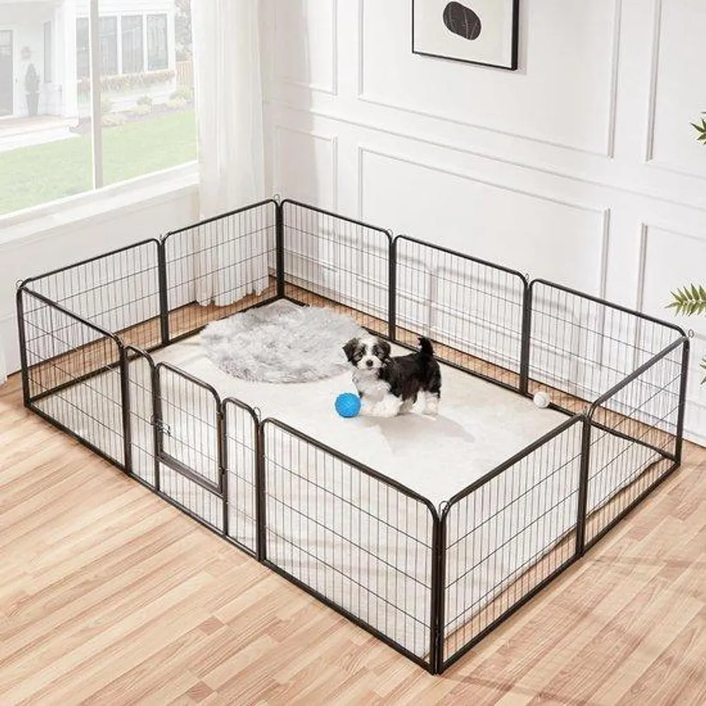 Grande Barrière pour Chien avec 2 Portes - Enclos Robuste 16 Éléments