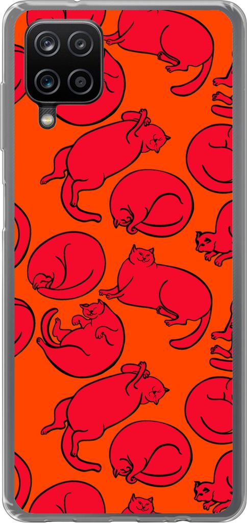 MuchoWow Handyhülle Schutzhülle Hülle für Telefoonhoesje Samsung Galaxy A12 Muster - Katze - Orange - Jungen - Mädchen - Kinder - Kind Silik...