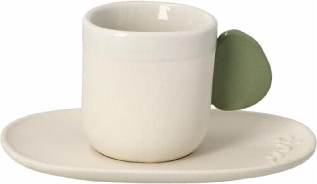 räder Espressotasse Serie ciao im Cucina Italiana Stil aus Steinzeug, beige/grün, mit Hoch-Relief