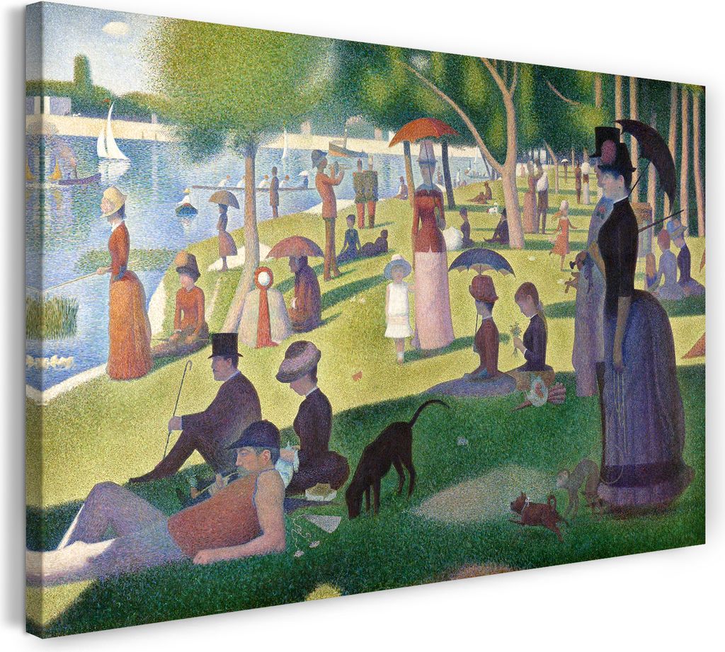 Leinwandbild (120x80cm): Georges Seurat - Ein Sonntag an der Grande Jatte, echter Holz-Keilrahmen inkl. Aufhänger, handgefertigt in Deutschland
