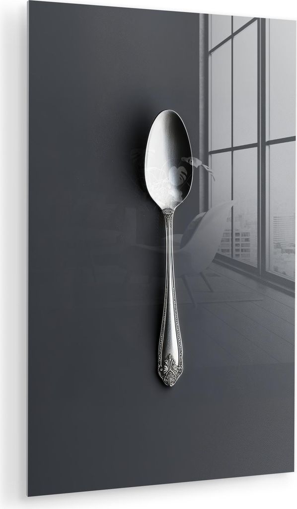 MuchoWow Glasbilder - Bilder auf Wandbild - Foto auf Glas Silber - Metall - Löffel 20x30 cm Wanddekoration aus Glas - Acrylglasbild - Acrylbilder ...
