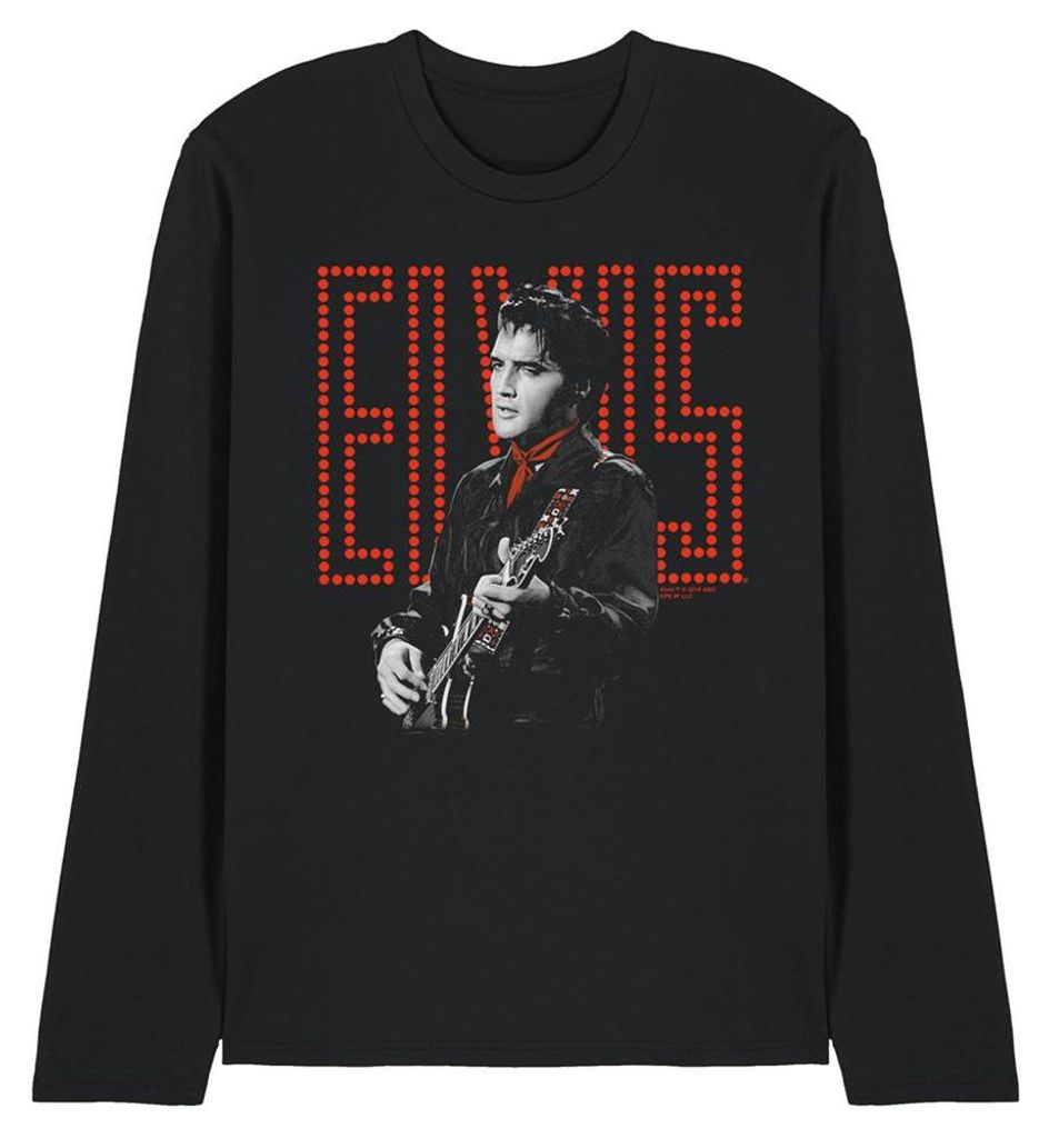 Elvis Presley - "Guitarman" T-Shirt für Herren/Damen Uni, Langärmlig TV33244 (M) (Schwarz)