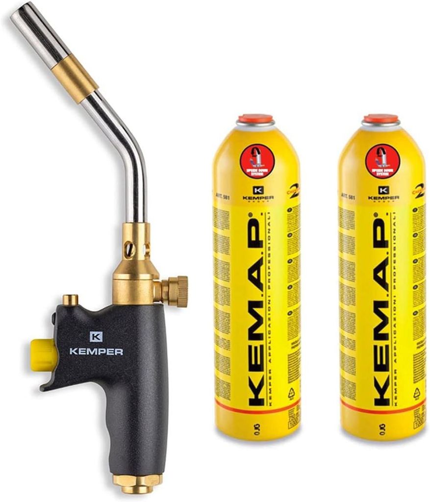 Kemper 1062 Profi-Lötlampe Kit mit 7/16" EU-Adapter – 360° Überkopf-System | Piezo-Zündung | Italy