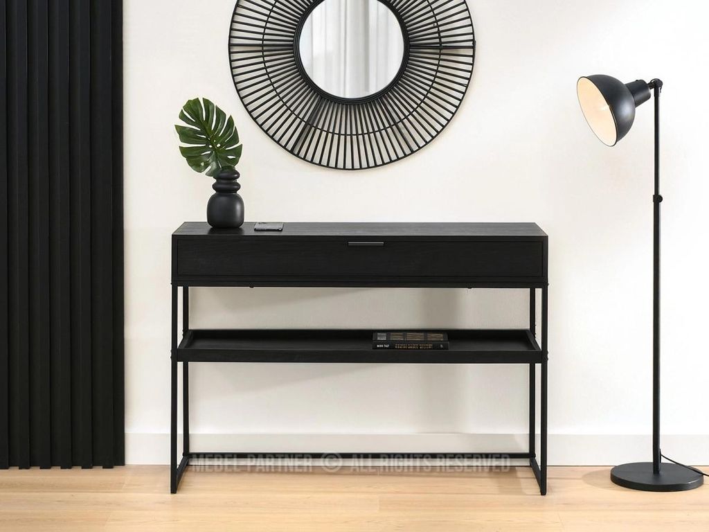 NIRAI Konsolentisch mit Ablage und Schublade – schwarz