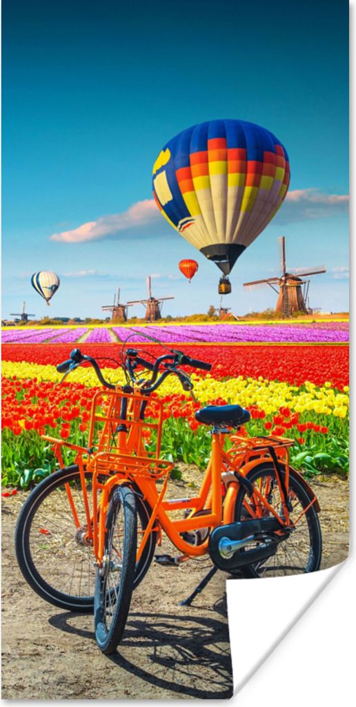 MuchoWow Poster Heißluftballon - Orange - Tulpen 40x80 cm - Dekoration