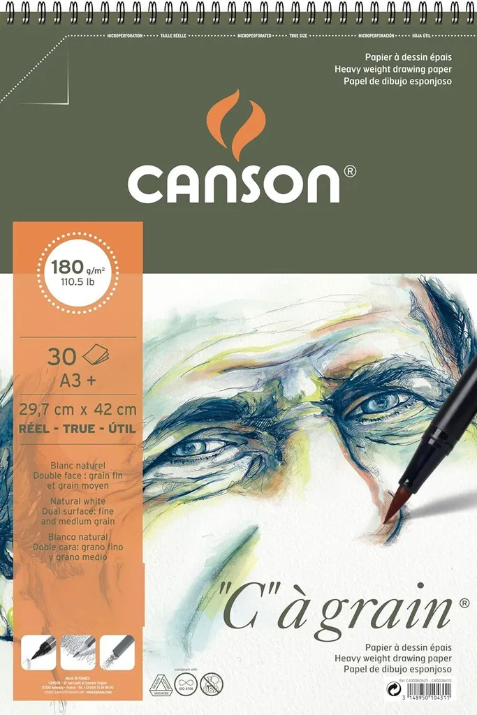 Canson Bloc de papier dessin C à grain A3 180g spiralé 30 feuilles