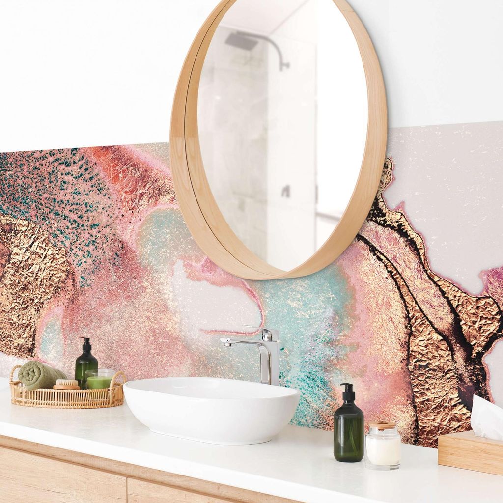 Wandverkleidung Bad originell selbstklebend - 0.35 mm Wandpaneel matt wasserfest Design rosa Aquarell Abstrakt Badrückwand fugenlos 190x55 cm