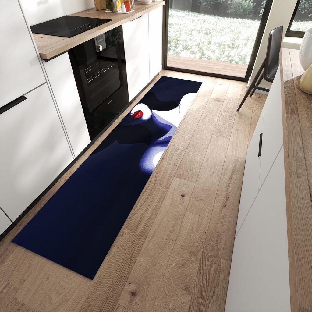 Küchenteppich 60x270cm rutschfest & abwischbar PVC Läufer - Dame Mit Hut Dunkel