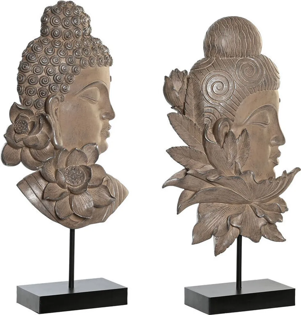Duo de Figurines Bouddha Orientales 42cm en Résine Bicolore Noir Marron