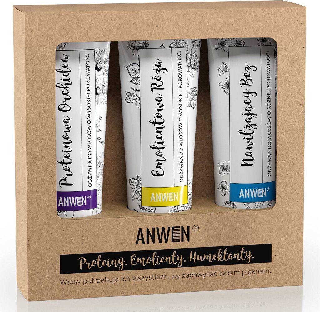 ANWEN SET Pflegespülung für stark poröses Haar Protein Orchidee 100ml + Emollient Rose 100ml + Feuchtigkeitsspendende Holunderblüte 100ml