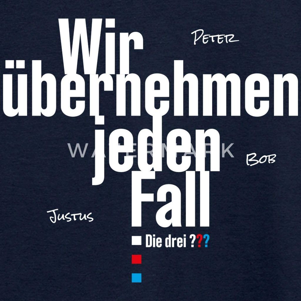 Spreadshirt Die Drei Fragezeichen Wir Übernehmen Jeden Fall Spruch Teenager T-Shirt, 152/164 (12-14 Jahre), Navy