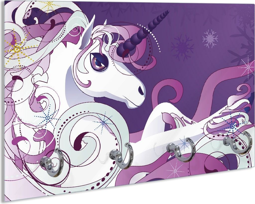 Wallario Handtuchhalter aus Glas, Motiv: Einhorn in lila und pink, 30 x 20 cm mit 4 Haken