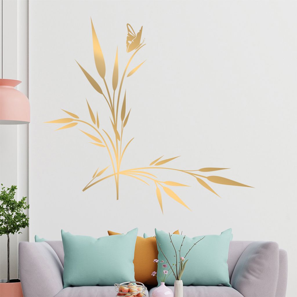 kleiner Falter auf Gras Wandtattoo in 6 Größen - Wandaufkleber Wall Sticker - Dekoration, Küche, Wohnzimmer, Schlafzimmer, Badezimmer