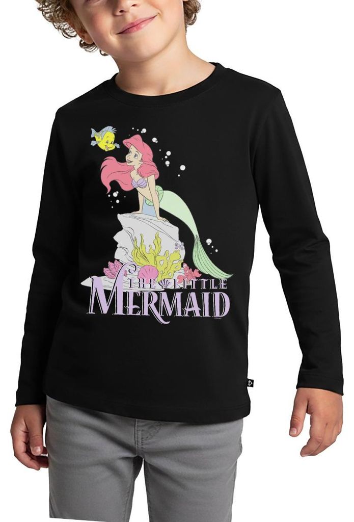 Arielle Die Kleine Meerjungfrau Auf Felsvorsprung Kinder Premium Langarmshirt, 110/116 (4 Jahre), Schwarz