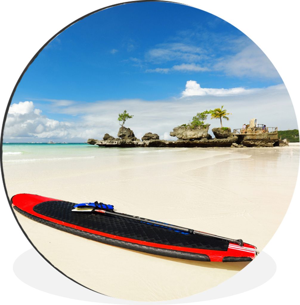 MuchoWow Aluminium Wandkreis Surfbrett am Strand von Boracay Ø 60 cm Wanddeko Modern Wohnzimmer - Wand Kreis - Wandbild - Schlafzimmer - Alumini...