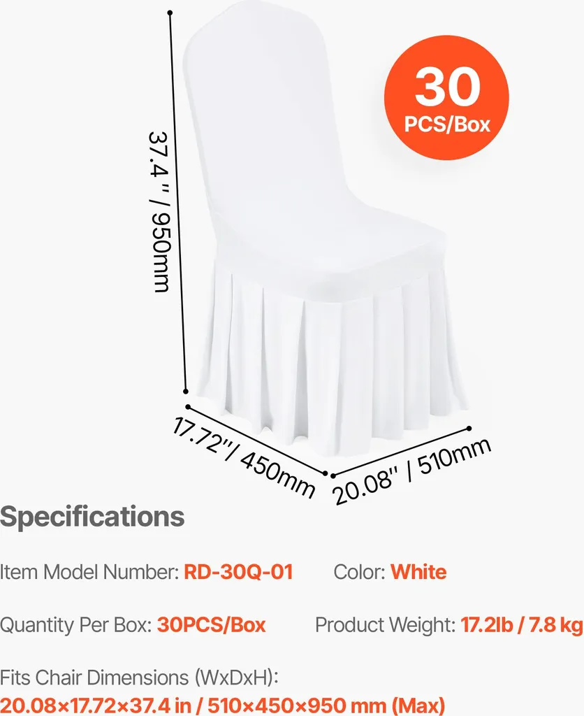 Housse de Chaise Mariage et Réception Blanche - Pack de 30 pour Fêtes