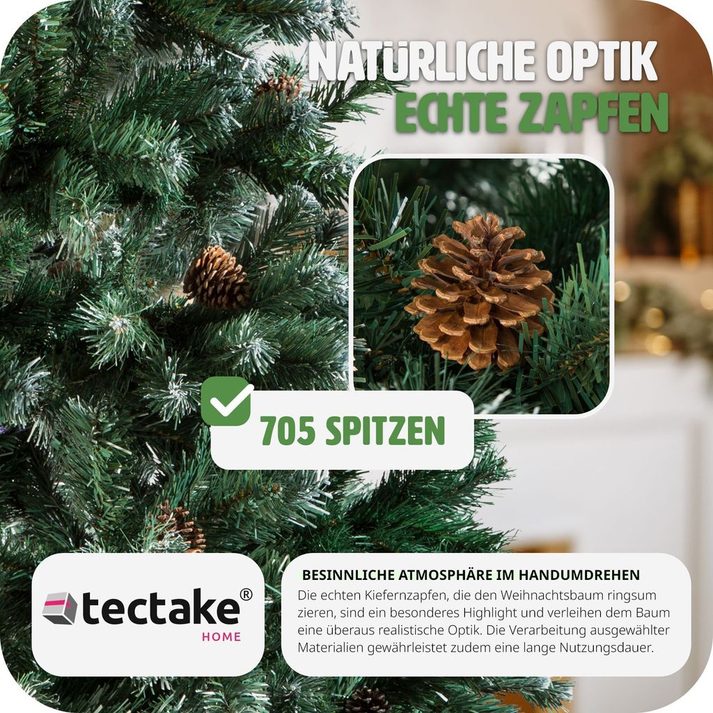 Weihnachtsbaum künstlich mit Zapfen und Metallständer 180cm Produktbild 4