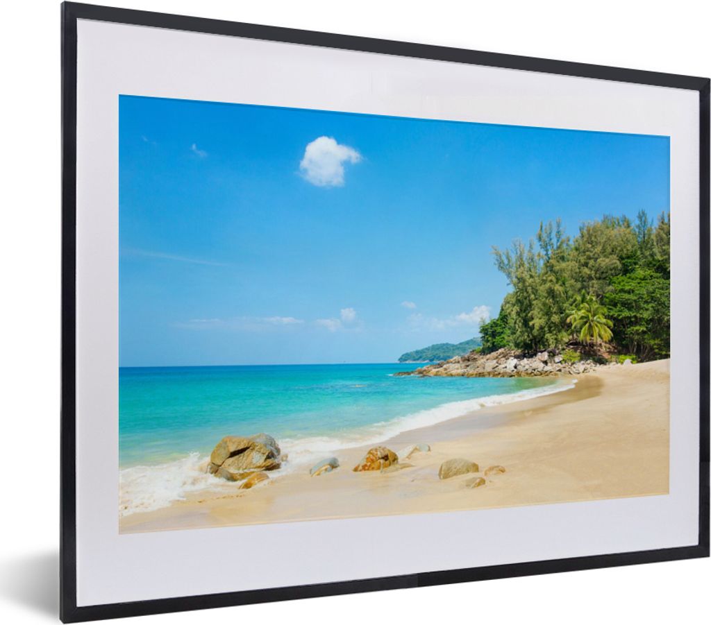 MuchoWow Gerahmtes Poster Strand - Meer - Pflanzen - Tropisch 40x30 cm - Poster mit Schwarzem Bilderrahmen Wandposter Rahmen Foto Bilder - Bilder...