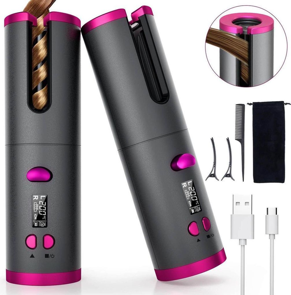 INF Wiederaufladbarer automatischer Lockenstab - Mühelose Locken Grau