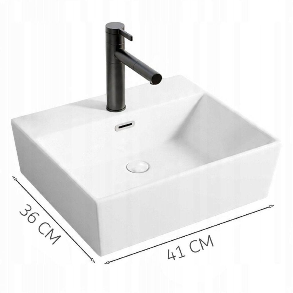 Velké bílé obdélníkové keramické umyvadlo na desku, 41 x 36 Obrázek produktu 