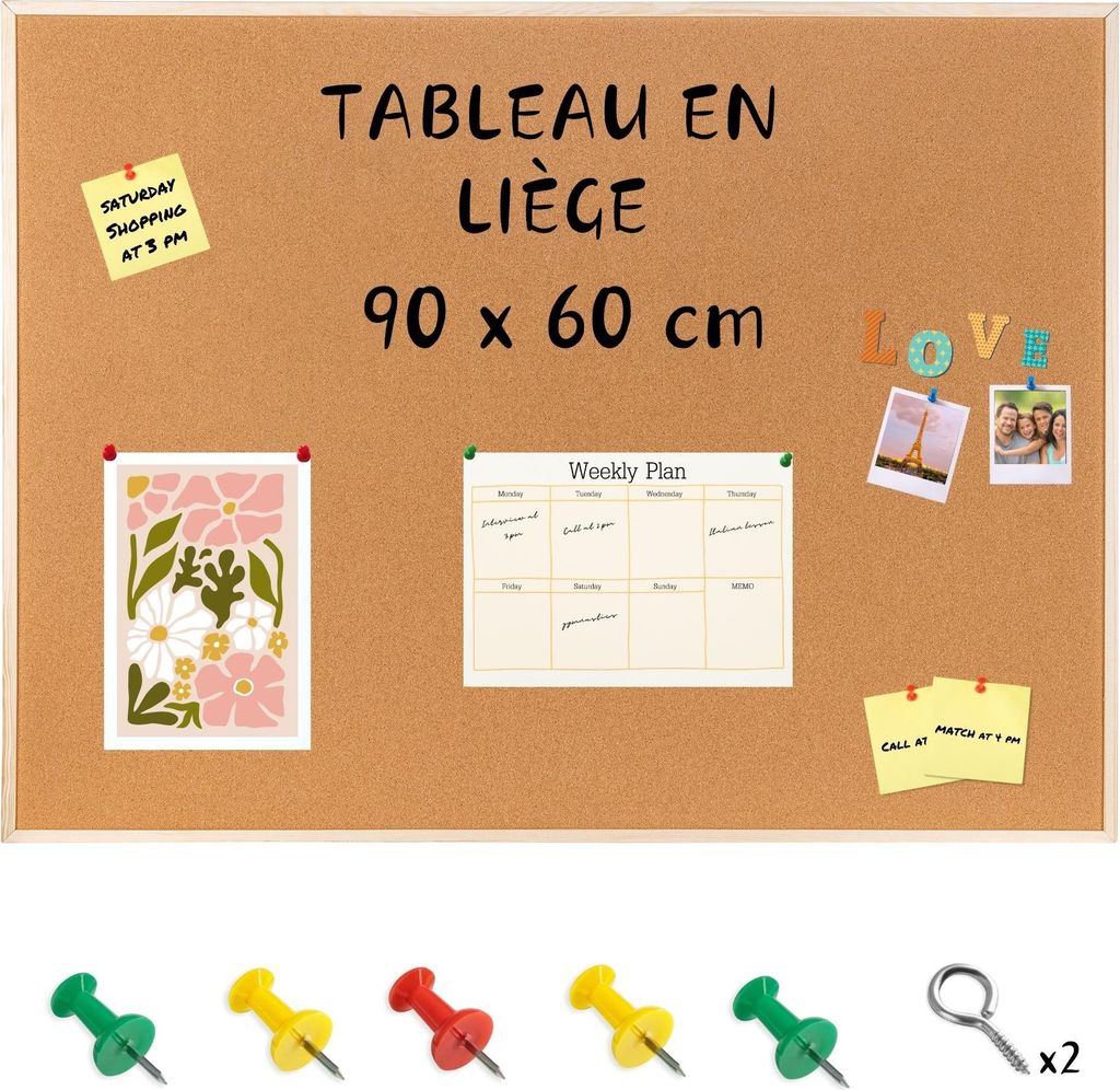 Creative Home 90 x 60 cm Tableau Liege Mural - Panneau Image du produit 