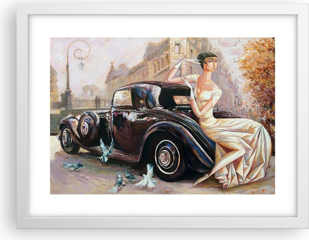 Gerahmtes Poster - Weißer Rahmen - frau retro stil - 40x30 cm - Wand Bild - Wanddeko - Wandbilder - Kunstposter - Wandposter - Bilderrahmen - Bild...