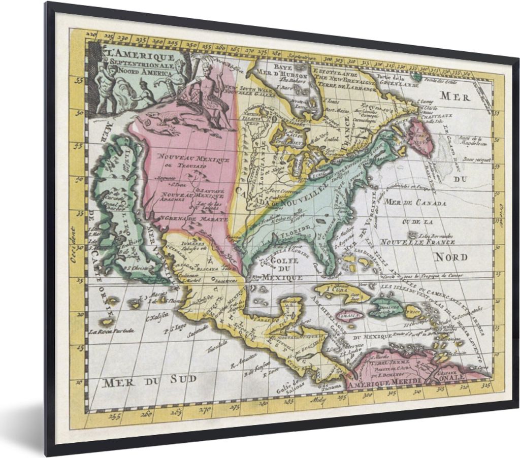 MuchoWow MuchoWow Gerahmtes Poster Karte - Retro - Amerika 80x60 cm - Poster mit zchwarzem Bilderrahmen - Schwarzem - Mit Gestell