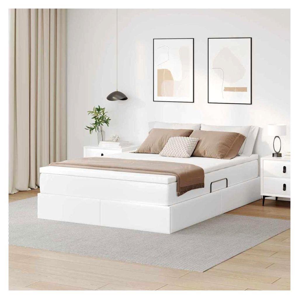 Boxspringbett 140 x 200 cm mit Bettkasten - Bett mit Matratze, Topper & Kopfteil - Polsterbett in Weiß