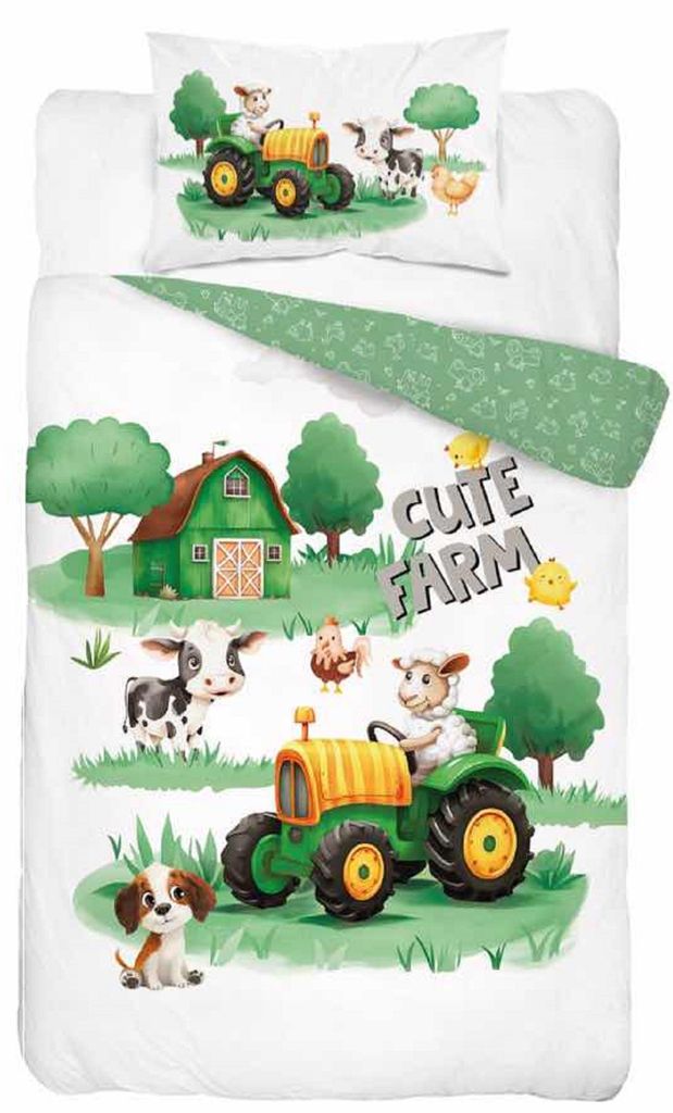 Pościel bawełniana 100x135 do łóżeczka farma wieś zielona Zdjęcie produktu 