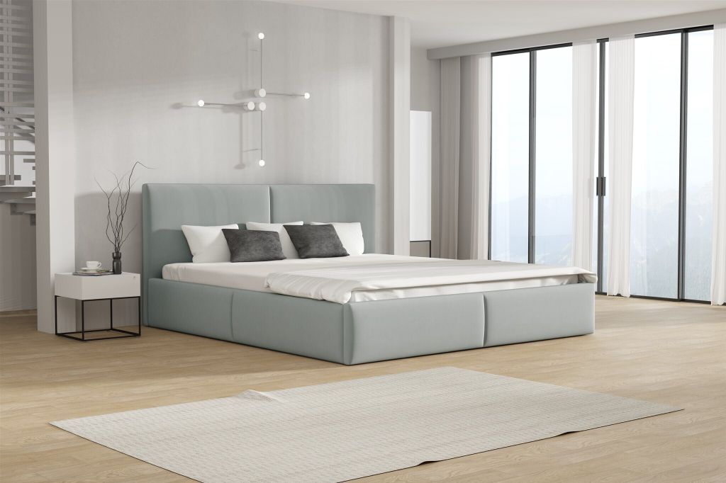 Polsterbett Doppelbett BERGEN Komplettset 140x200cm Stoff Magic Velvet Hellgrau