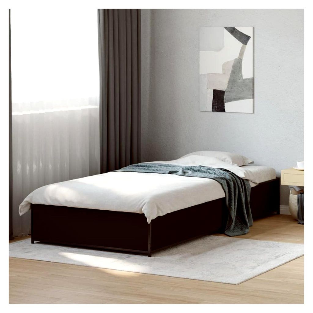 Bettgestell Schwarz 90x190 cm aus Holzwerkstoff und Metall