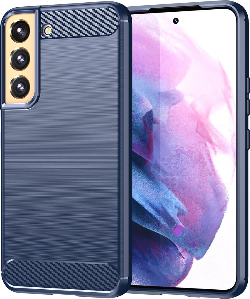 Galaxy S22 5G Hülle, Carbon-Faser TPU Silikon Stoßfest Schutzhülle für Samsung Galaxy S22 5G Blau