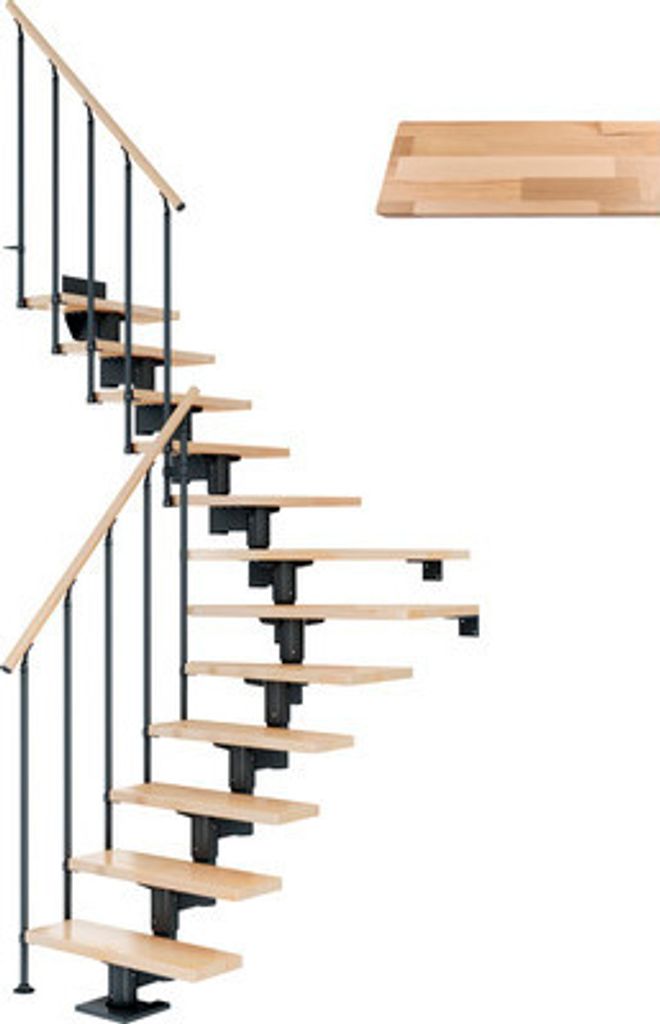 Pertura Mittelholmtreppe Chiron Buche Leimholz Anthrazit 1/4 gewendelt unten links/rechts 75 cm 13 Stufen / 14 Steigunge