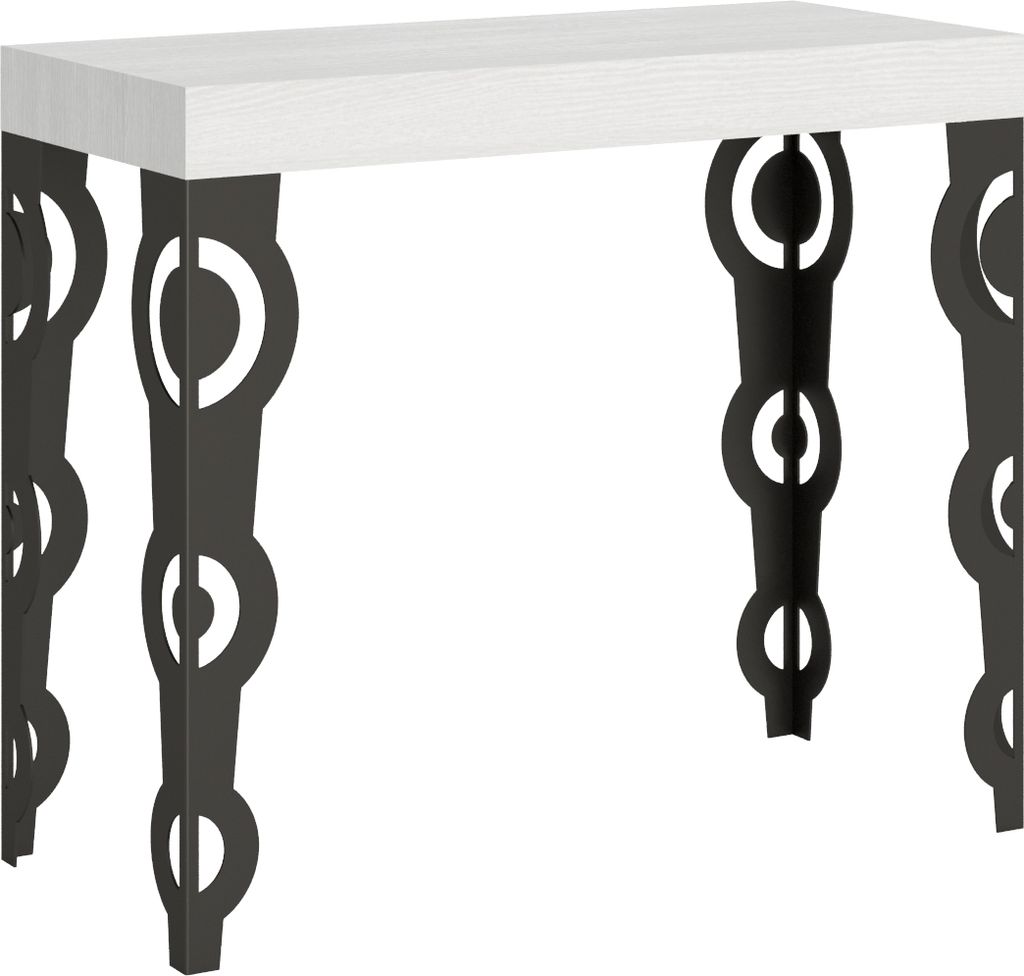 Ausziehbare Konsole 90x40/196 cm Karamay Small Premium White Ash Anthrazitrahmen