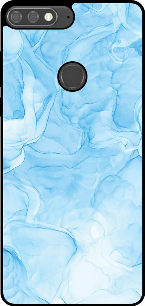 Smartphonica Handytasche Passend für Huawei Y7 Prime (2018) mit Marmordruck - TPU Rückseite Hülle Marmor Design - Hellblau