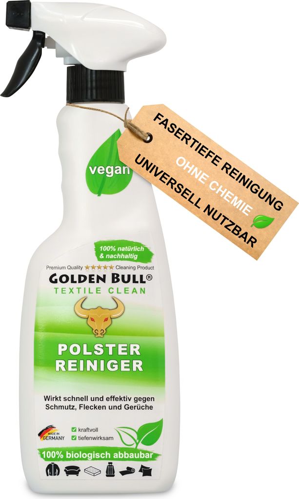 Golden Bull Polsterreiniger 500ml - Natürlicher Polster Reiniger & Fleckenentferner für Auto, Sofa, Couch und Polstermöbel