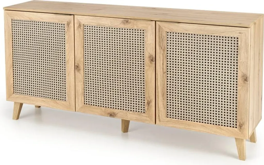 Commode Borneo à portes pivotantes, meuble en bois foncé