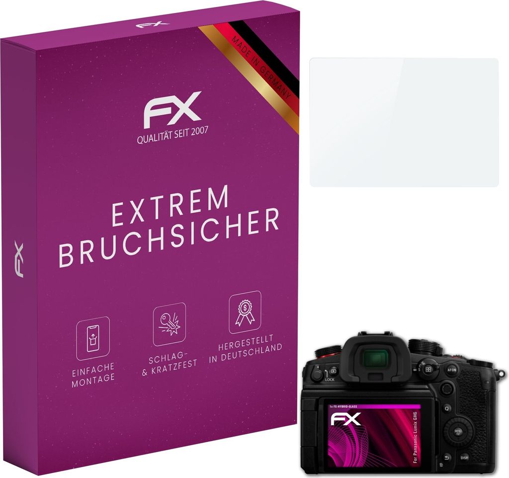atFoliX FX-Hybrid-Glass Displayfolie kompatibel mit Panasonic Lumix GH6 Glasfolie