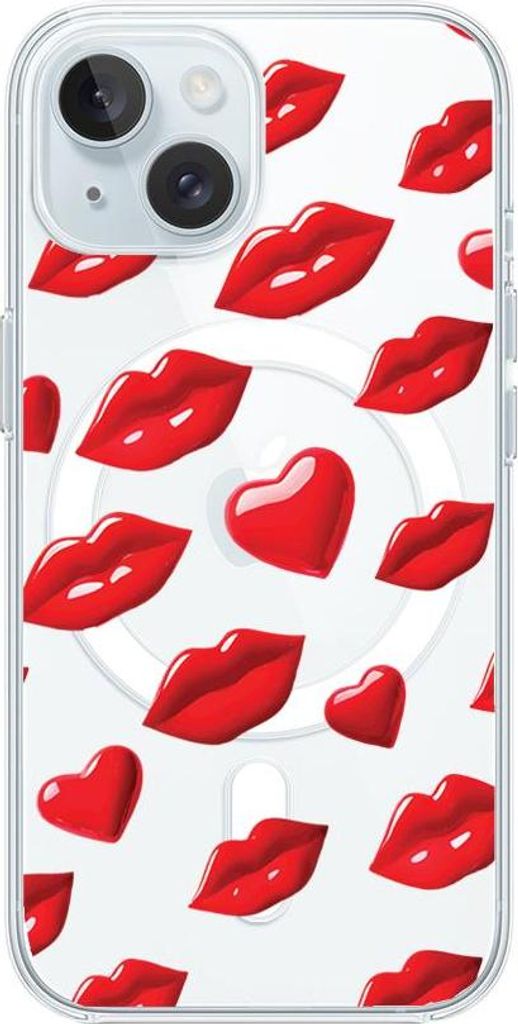 iPhone 15 Hülle mit MagSafe, Valentinstag Rote Lippen, Transparent